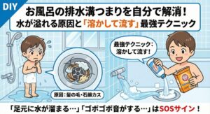 お風呂の排水溝つまりを自分で解消!水が溢れる原因と「溶かして流す」最強テクニック