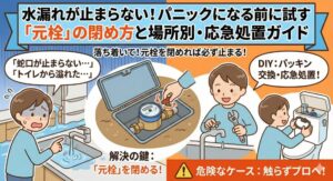 水漏れが止まらない！パニックになる前に試す「元栓」の閉め方と場所別・応急処置ガイド