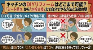 キッチンのDIYリフォームはどこまで可能？「シート貼り」から「水栓交換」まで自分でやる方法と法律の壁