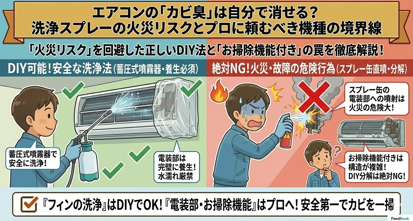 エアコンの「カビ臭」は自分で消せる？洗浄スプレーの火災リスクとプロに頼むべき機種の境界線