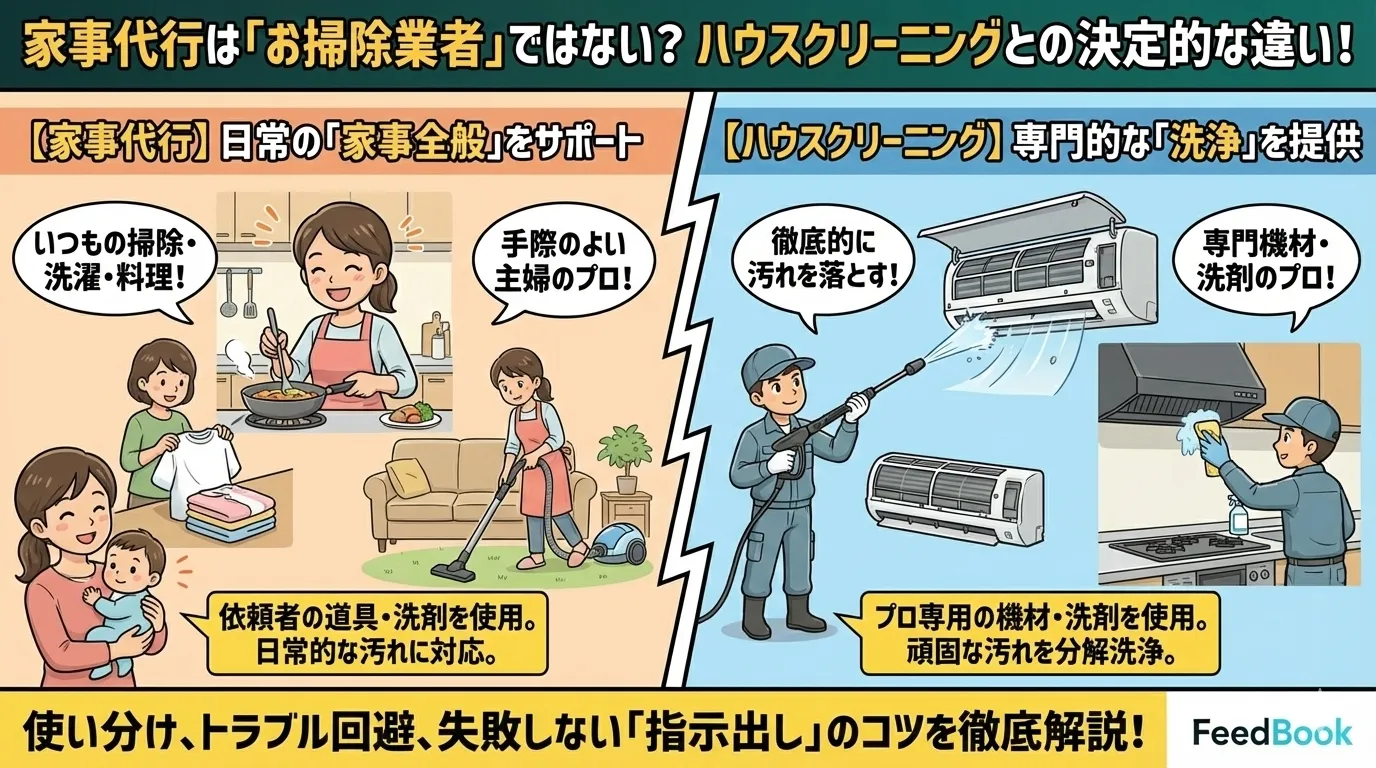 家事代行は「お掃除業者」ではない？ハウスクリーニングとの決定的な違いと、失敗しない「指示出し」のコツ