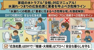 家庭の水トラブル「全般」対応マニュアル！水漏れ・つまりの応急処置と業者を呼ぶべき危険ライン