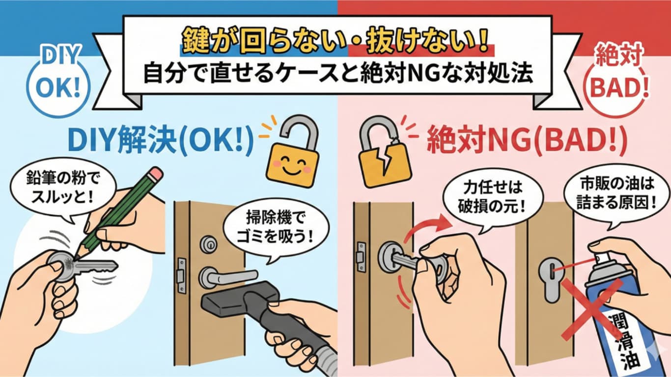 鍵が回らない・抜けない！自分で直せるケースと絶対NGな対処法